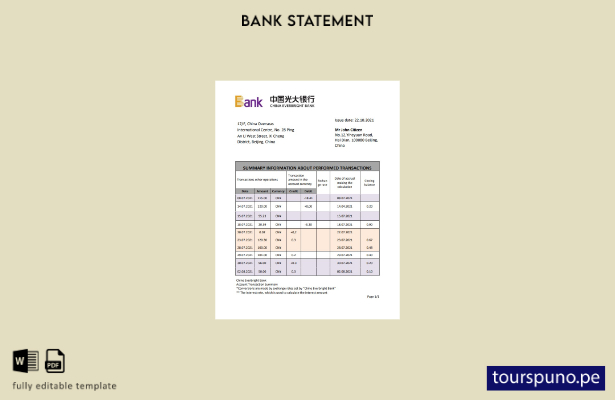 listo para imprimir plantilla de word   extracto bancario Everbright de China